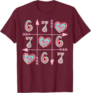 Valentine Six Seven 67 Meme Heart Boy Girl Colorful T-Shirt - T-Shirt | Maroon