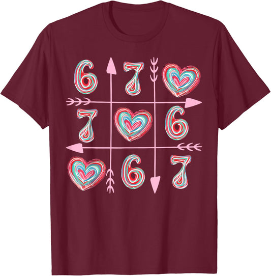 Valentine Six Seven 67 Meme Heart Boy Girl Colorful T-Shirt - T-Shirt | Maroon