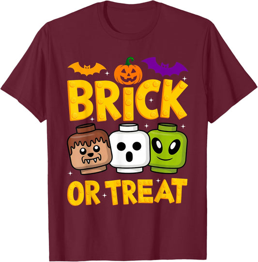 Brick or Treat Halloween Master Builder Blocks Building Kids T-Shirt - T-Shirt | Maroon