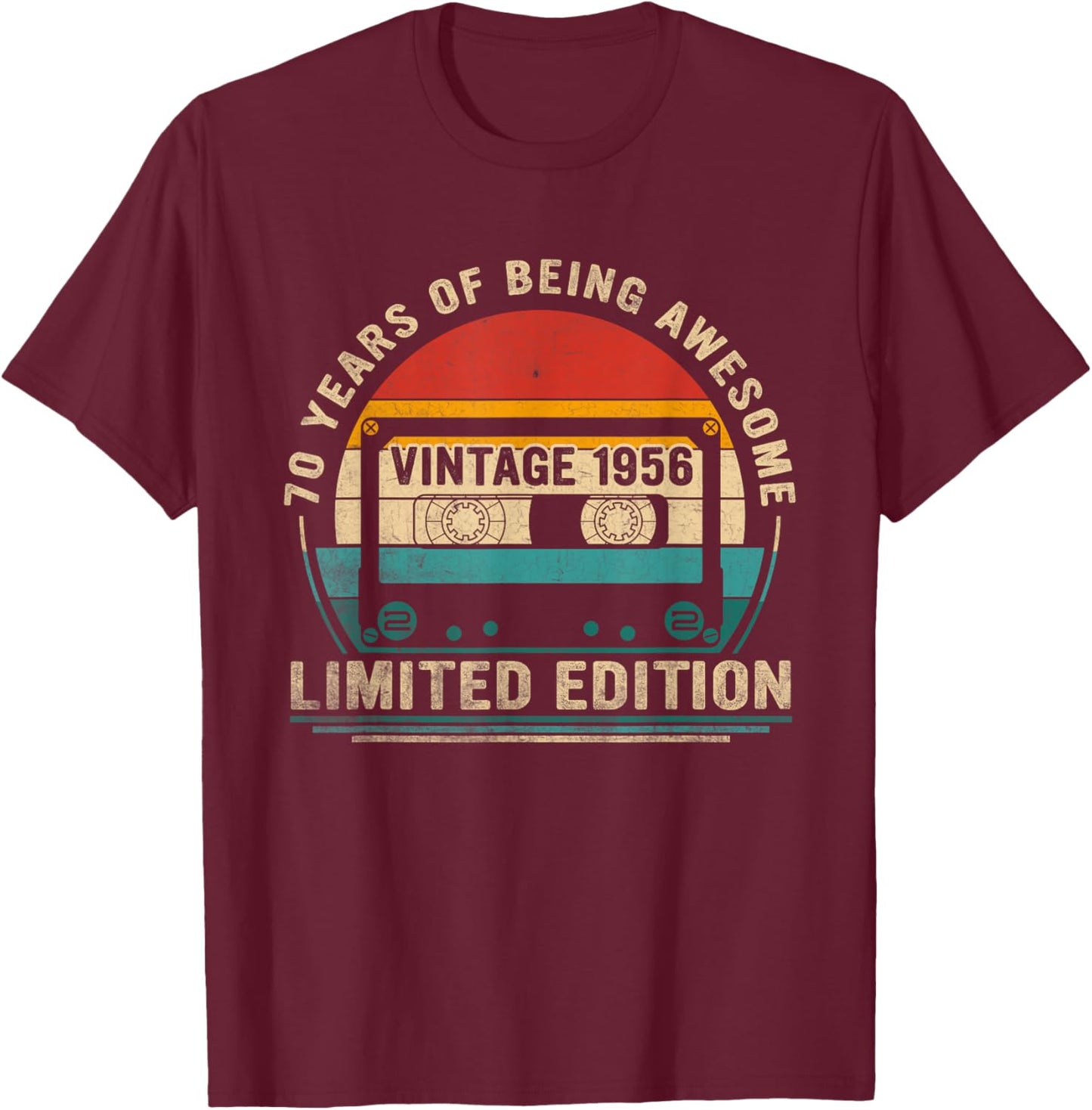 Vintage 1956 Cassette Tape 70th Birthday Gifts 70 Years Old T-Shirt - T-Shirt | Maroon