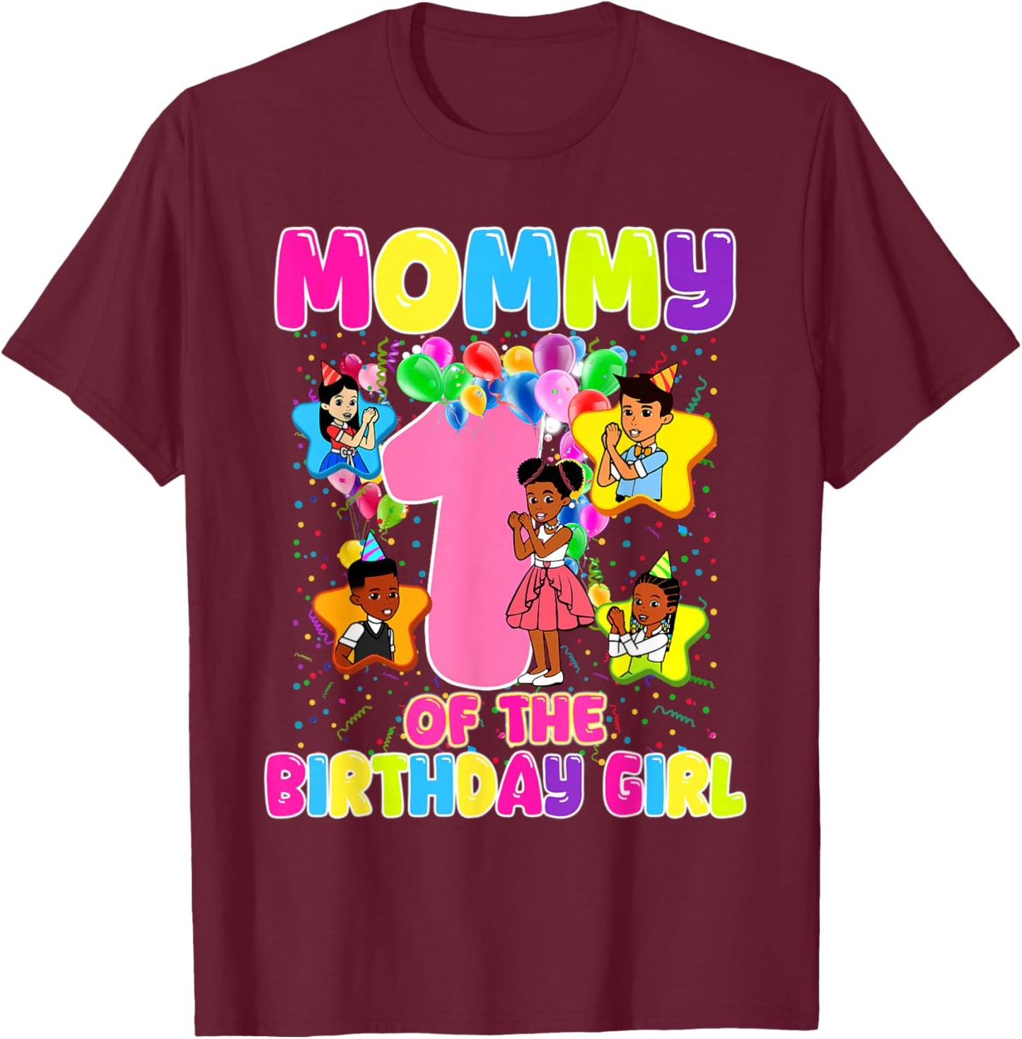 Mommy of Birthday Girl Gracie Birthday Dolls Girl Party T-Shirt - T-Shirt | Maroon