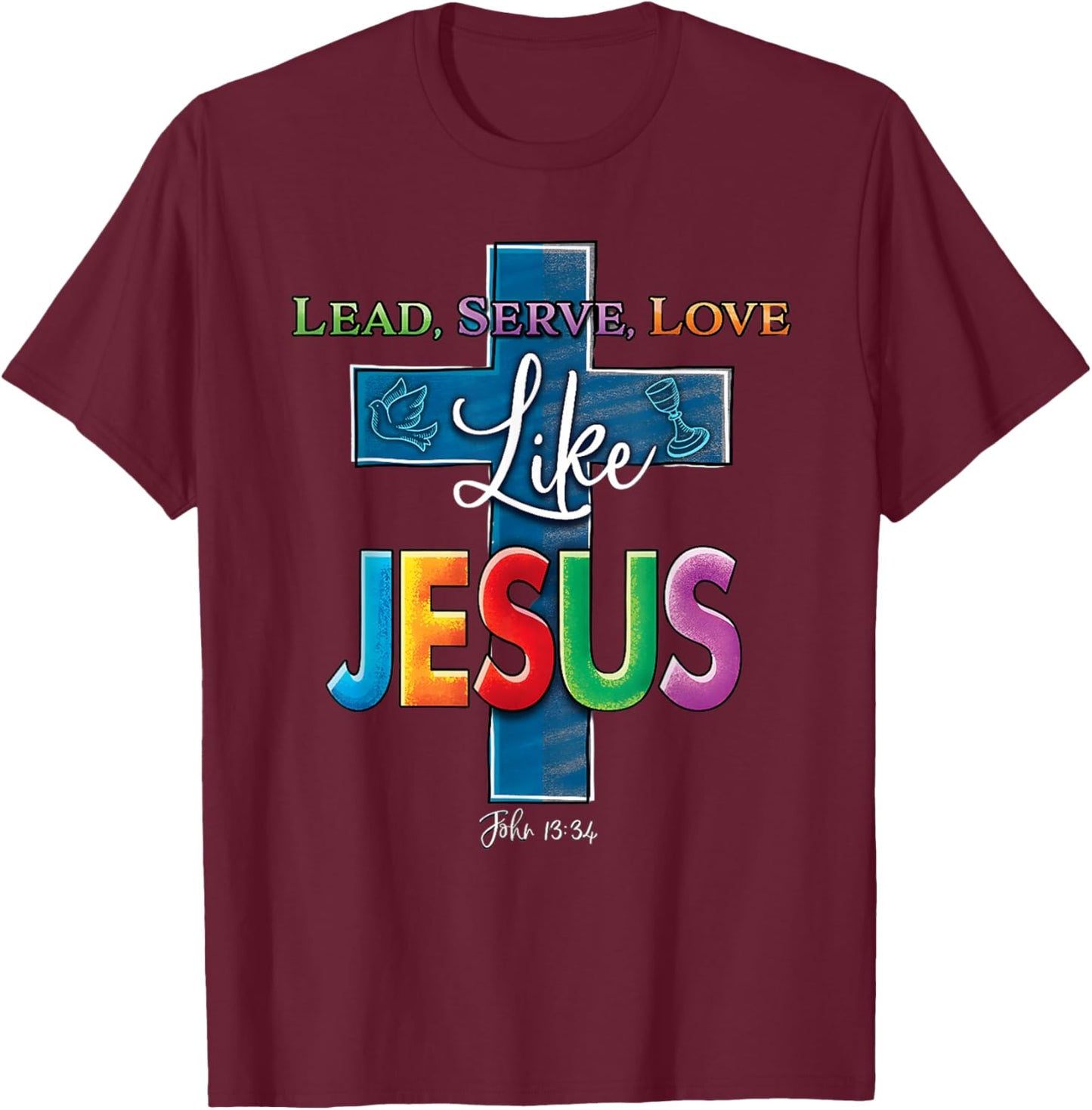Lead Serve Love Like Jesus Catholic School Week Teacher Kids T-Shirt - T-Shirt | Maroon