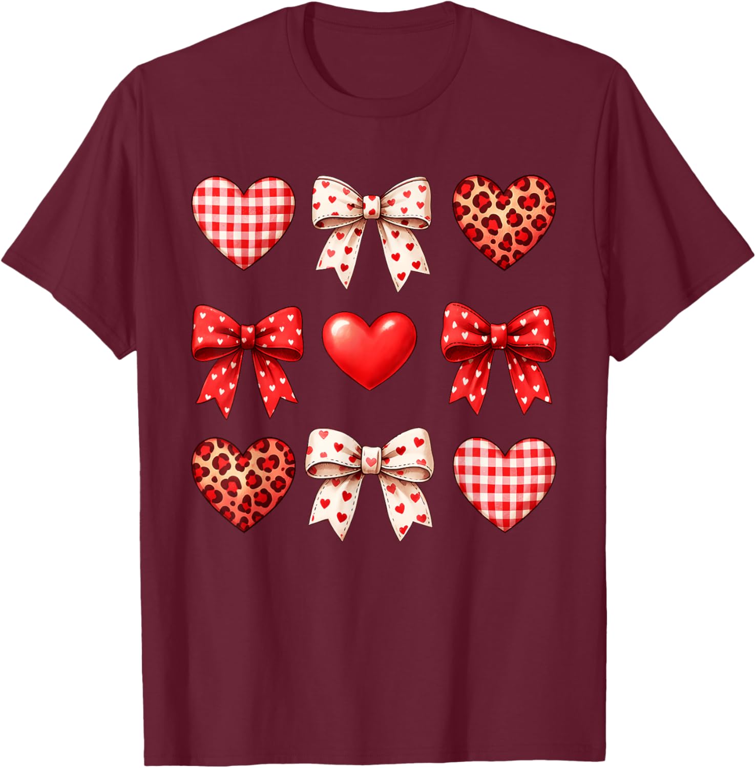 Cute Girls Women Valentines Heart Coquette Bow Kids Teens T-Shirt - T-Shirt | Maroon
