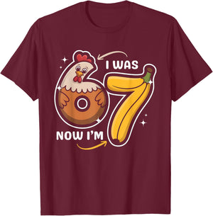 7 Year Old Birthday I was 6 Now I'm 7 Chicken Banana Kids T-Shirt - T-Shirt | Maroon