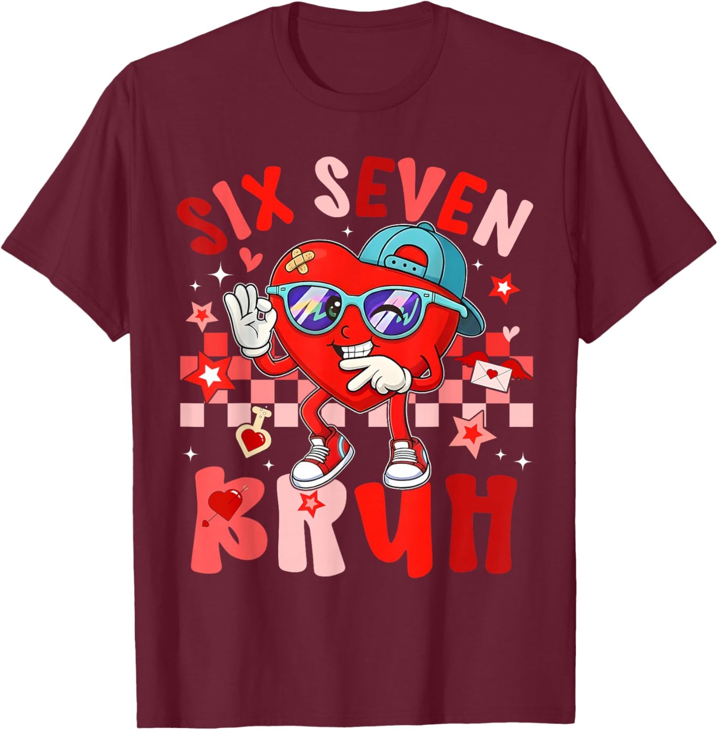 Valentine 67 Meme Six Seven Bruh Heart 6 7 Boys Kids T-Shirt - T-Shirt | Maroon