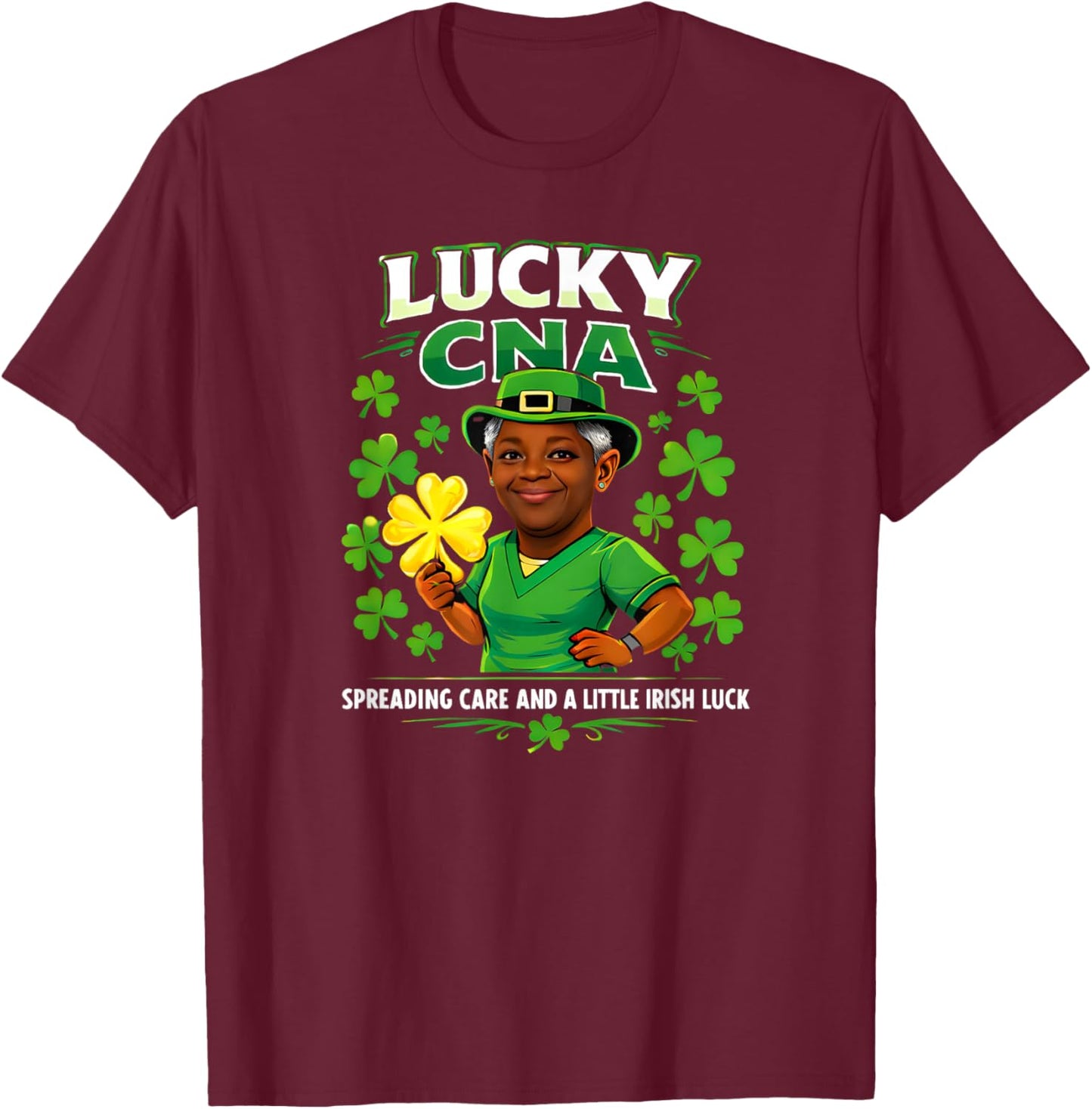 Lucky CNA Saint Patricks Day Caregiver Irish Pride T-Shirt - T-Shirt | Maroon