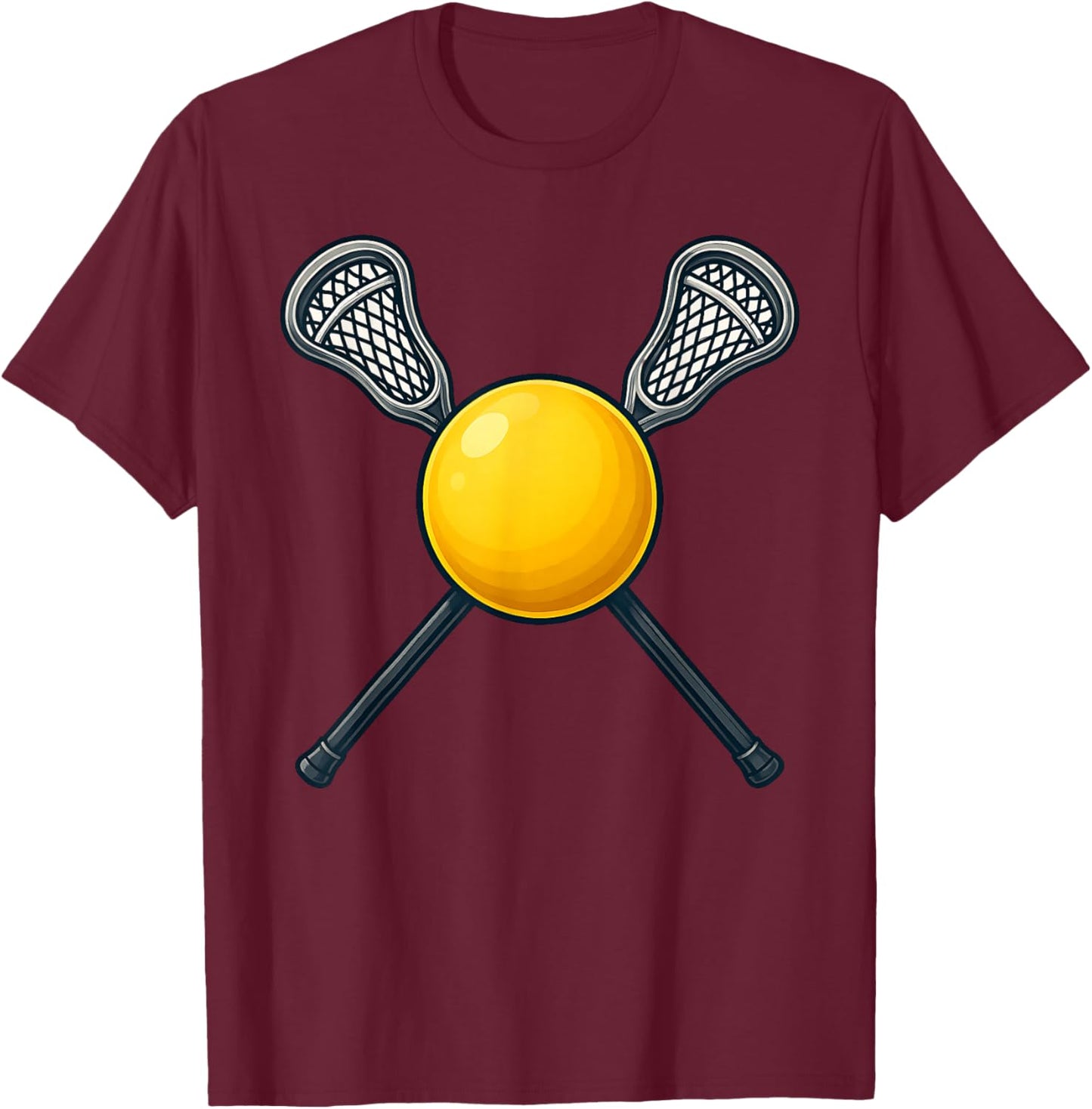 Lacrosse Ball and Crossed Sticks Funny for Lacrosse Players T-Shirt - T-Shirt | Maroon