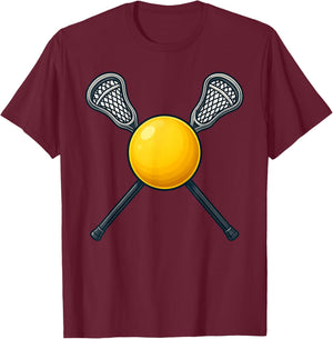 Lacrosse Ball and Crossed Sticks Funny for Lacrosse Players T-Shirt - T-Shirt | Maroon