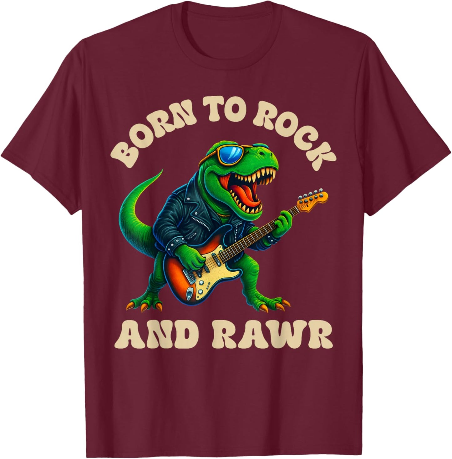 Born to Rock and Rawr, Cute Dinosaur, Boys Girls Kids T-Shirt - T-Shirt | Maroon