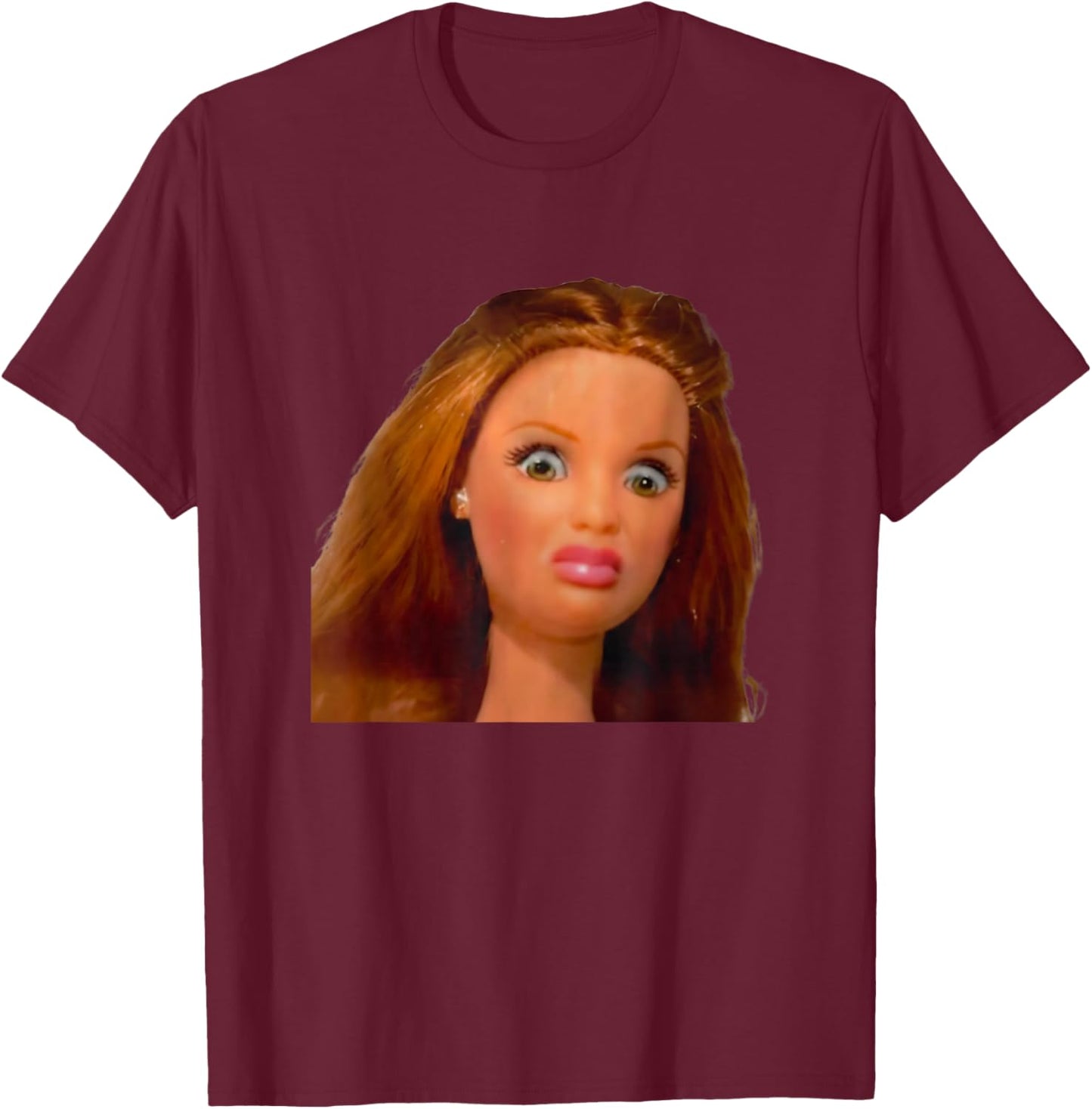 New Funny Distressed Doll Face Meme T-Shirt - T-Shirt | Maroon