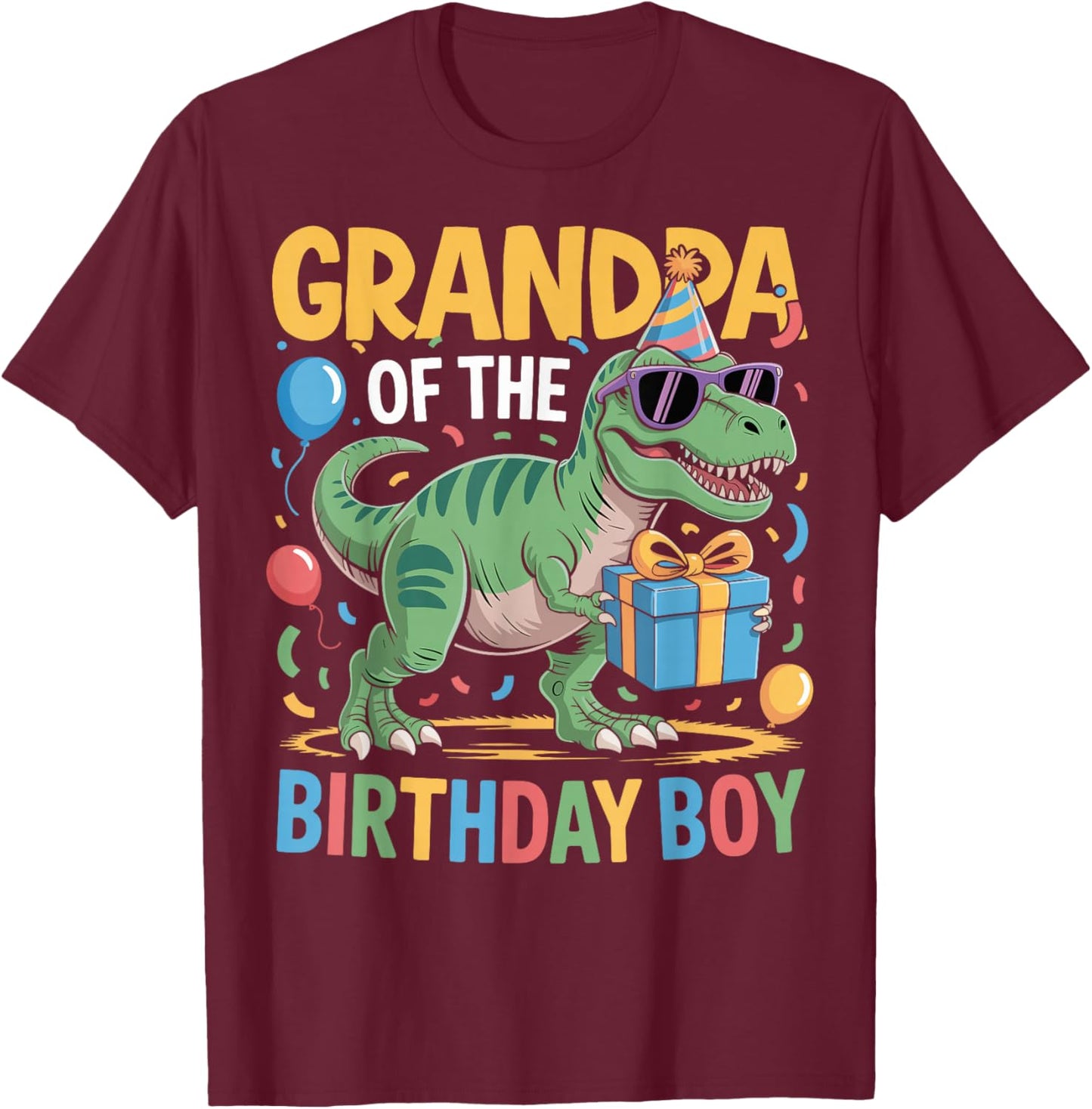 Grandpa of The Birthday Party Outfit Dinosaur Squad Grandpa T-Shirt - T-Shirt | Maroon