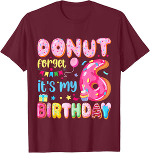 It's My 6th Birthday Donut Forget Pun Birthday 6 Years Old T-Shirt - T-Shirt | Maroon