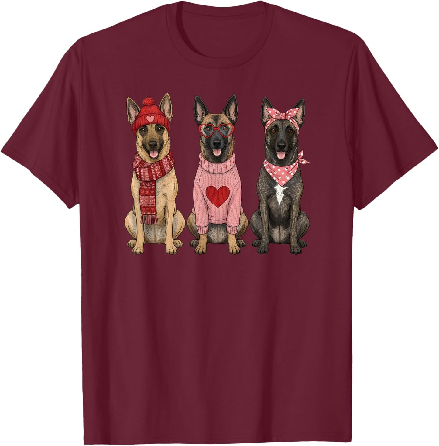 Cute Belgian Malinois Valentine Dog T-Shirt - T-Shirt | Maroon