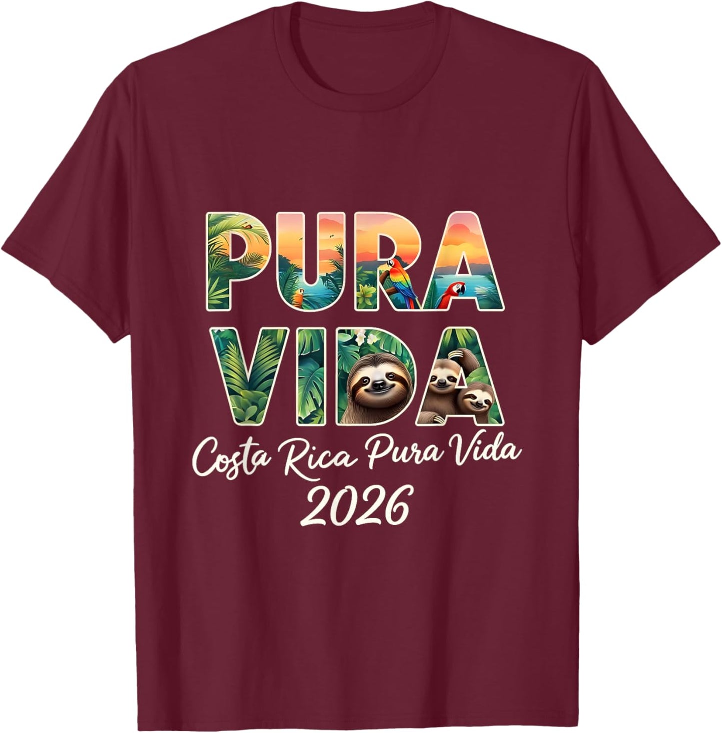 Costa Rica Pura Vida Souvenir 2026 Central America Travel T-Shirt - T-Shirt | Maroon