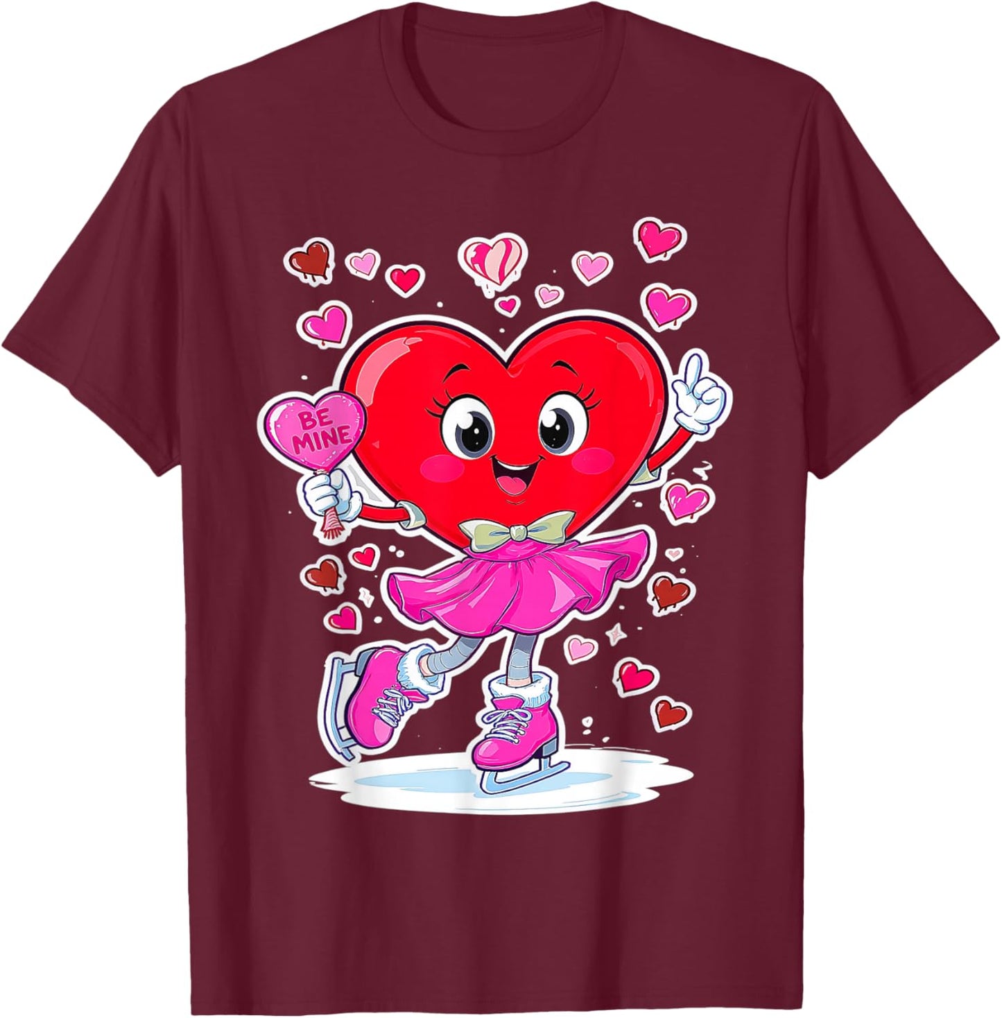 ice Skating Equipment Player Valentine Heart Costume dripped T-Shirt - T-Shirt | Maroon