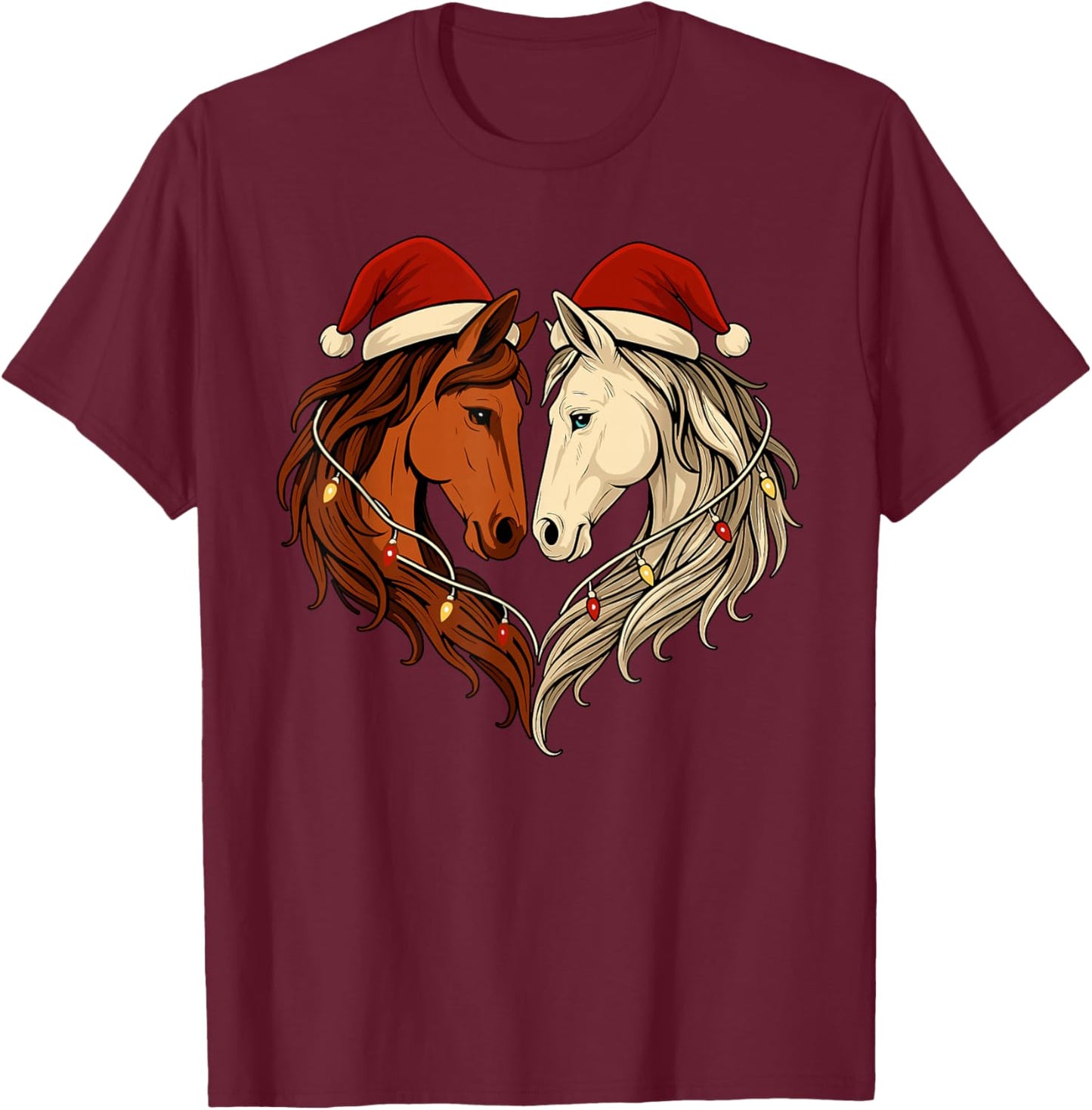 Horse Lover Equestrian Christmas Men Women Kids Funny Horses T-Shirt - T-Shirt | Maroon