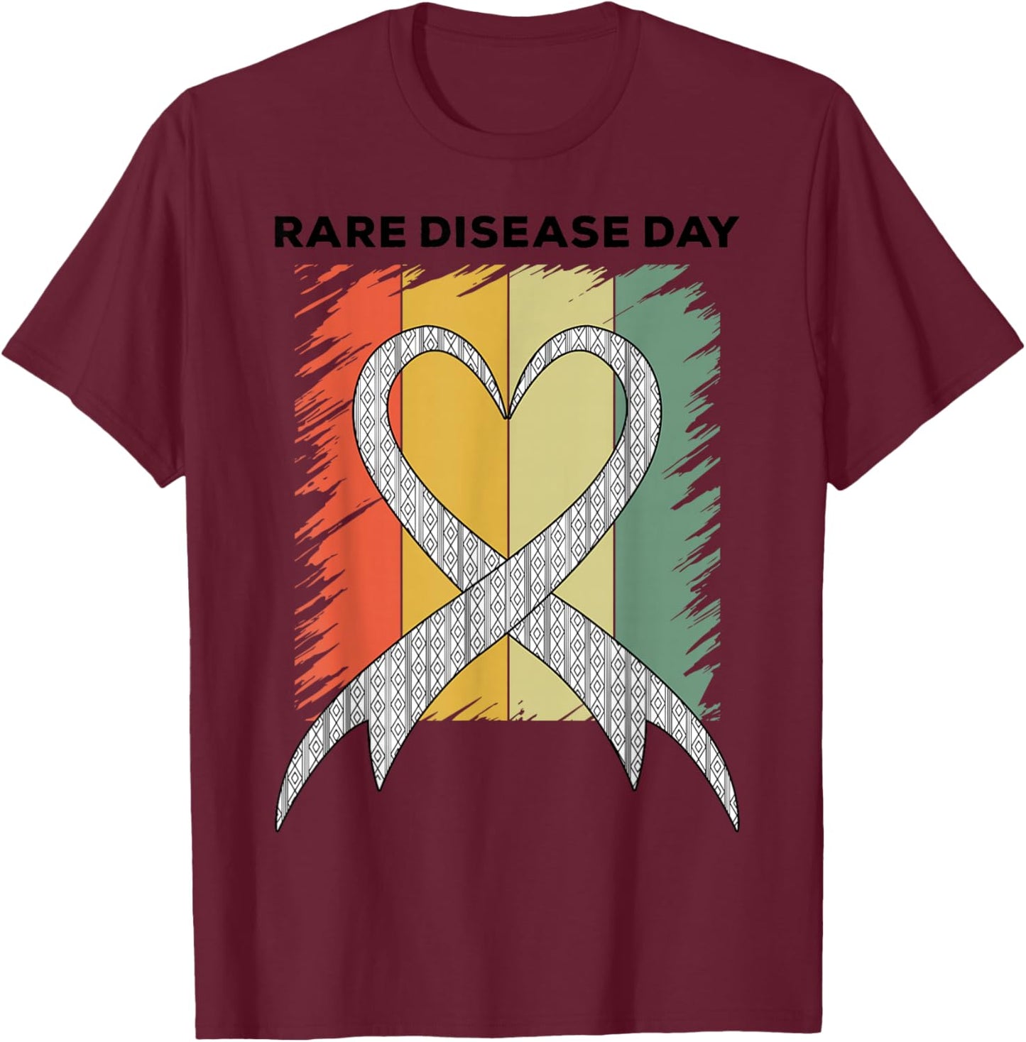 Rare Disease Day Rare Disease Awareness Heart Retro Vintage T-Shirt - T-Shirt | Maroon
