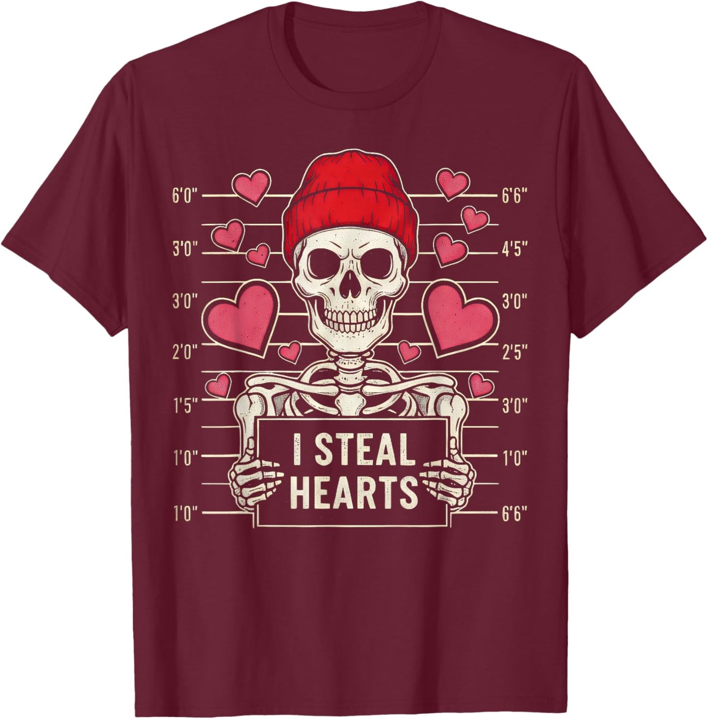 I Steal Hearts Skeleton Retro Skull Heart Funny Valentines T-Shirt - T-Shirt | Maroon