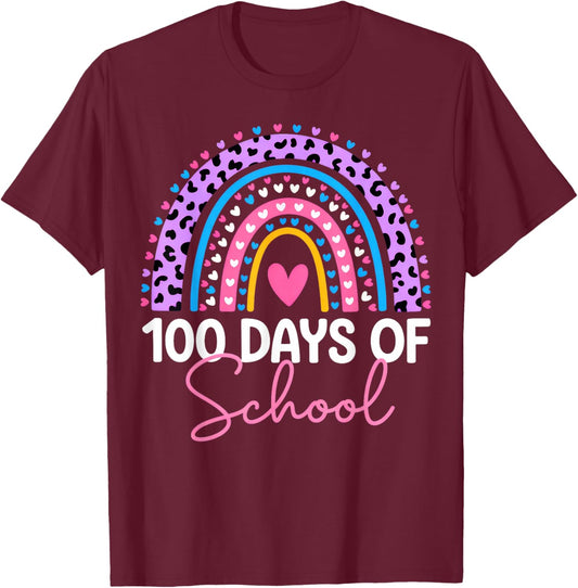 100 Days of School Teacher, 100th Day of School Rainbow T-Shirt - T-Shirt | Maroon