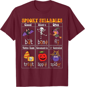 Spooky Syllables Teacher Funny Halloween Educational Kids T-Shirt - T-Shirt | Maroon