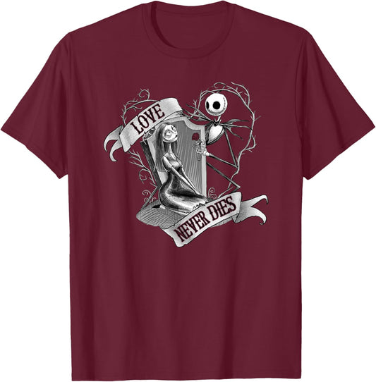Disney The Nightmare Before Christmas Love Never Dies Couple T-Shirt - T-Shirt | Maroon