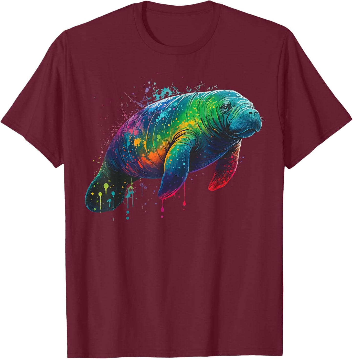 Manatee Colorful Sea Cow T-Shirt - T-Shirt | Maroon