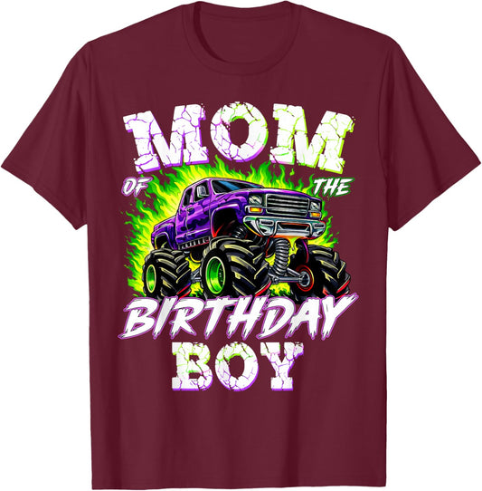 Mom of The Birthday Boy Monster Truck Family Matching Party T-Shirt - T-Shirt | Maroon