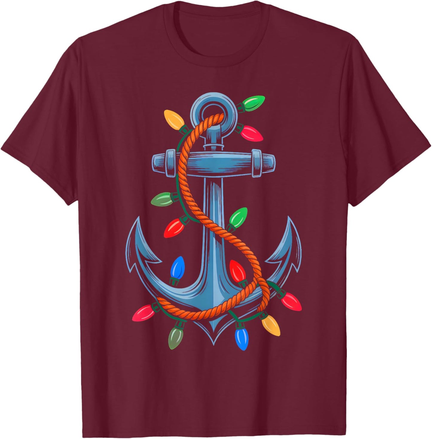 Anchor Boating Sailing Xmas Lights Funny Christmas Cruise T-Shirt - T-Shirt | Maroon