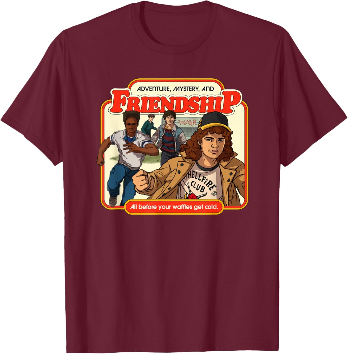 Stranger Things Adventure Mystery and Friendship WSQK Radio T-Shirt - T-Shirt | Maroon