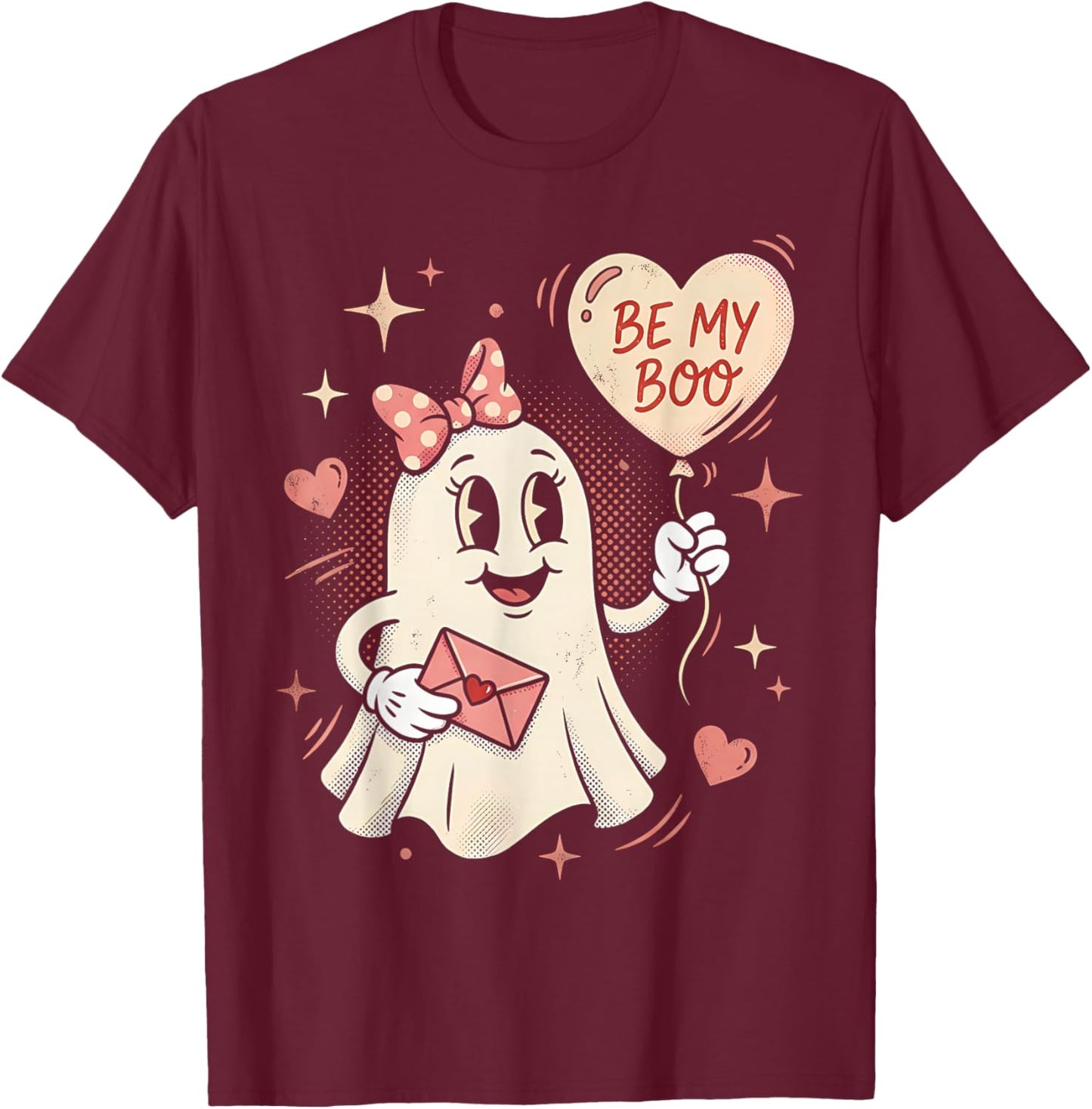 Be My Boo Ghost Heart Balloon Valentine Love Letter T-Shirt - T-Shirt | Maroon