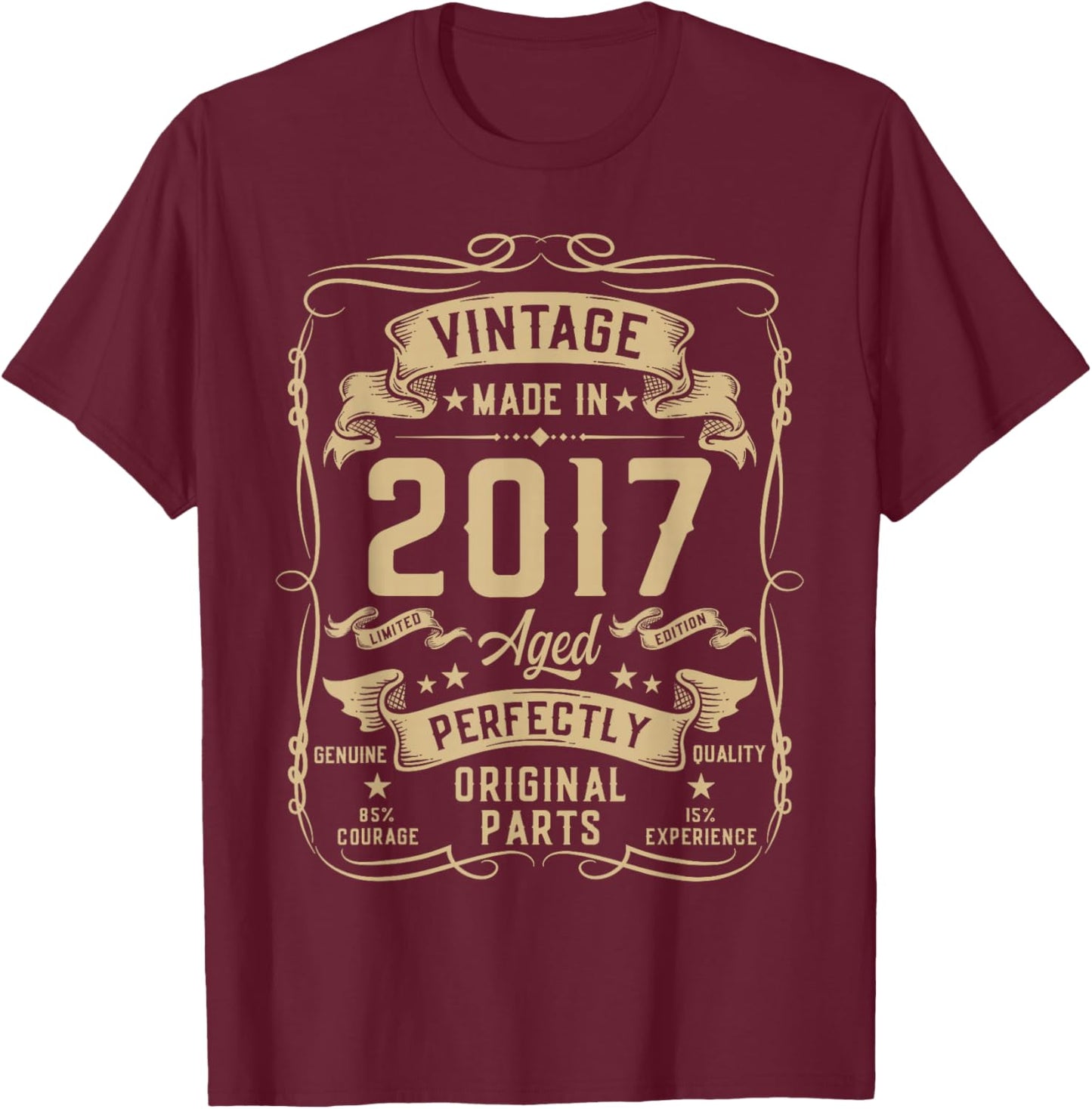 Vintage 2017 9yr 9th Birthday Gifts Boys Girls 9 Year Old T-Shirt - T-Shirt | Maroon