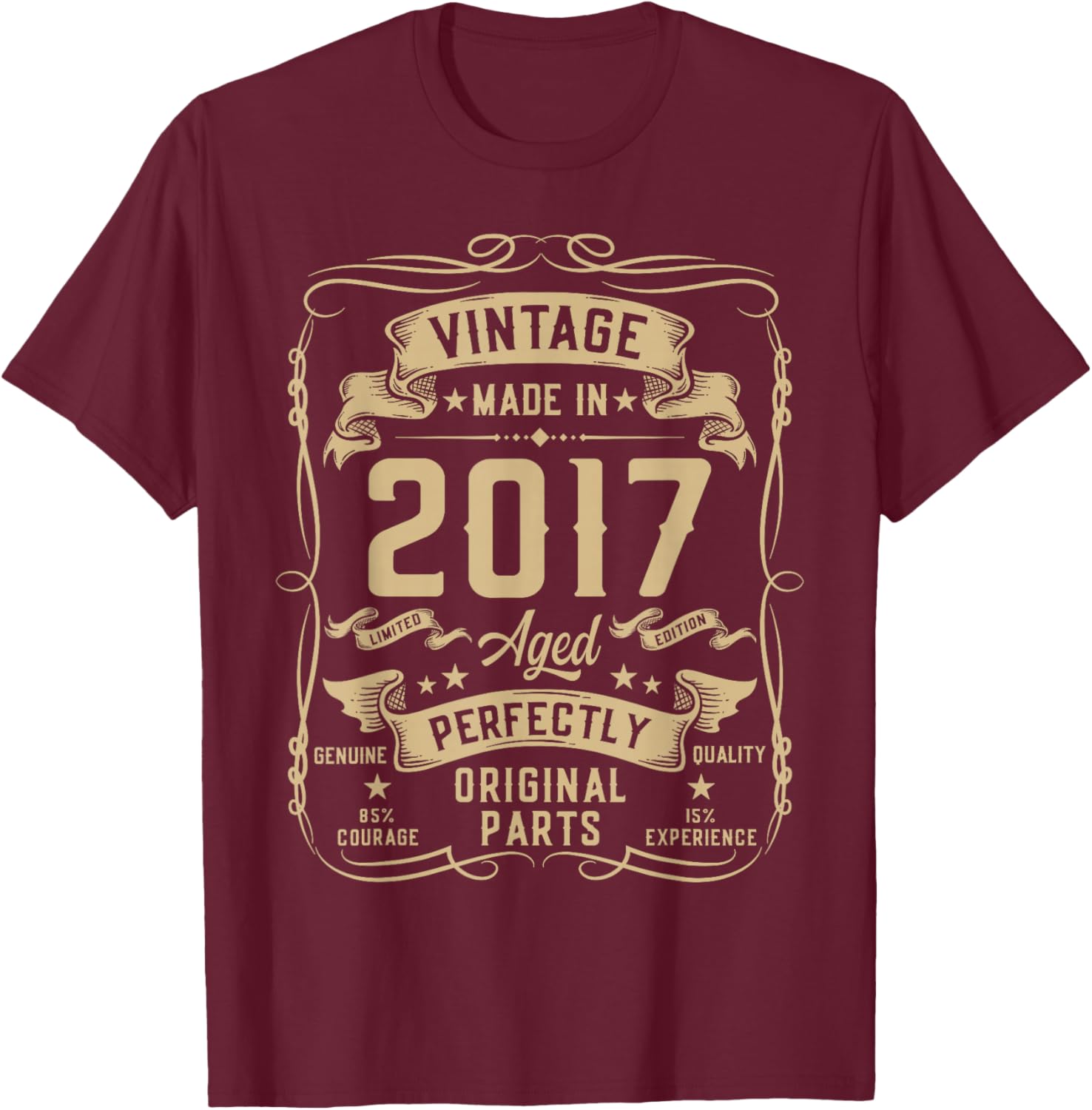 Vintage 2017 9yr 9th Birthday Gifts Boys Girls 9 Year Old T-Shirt - T-Shirt | Maroon