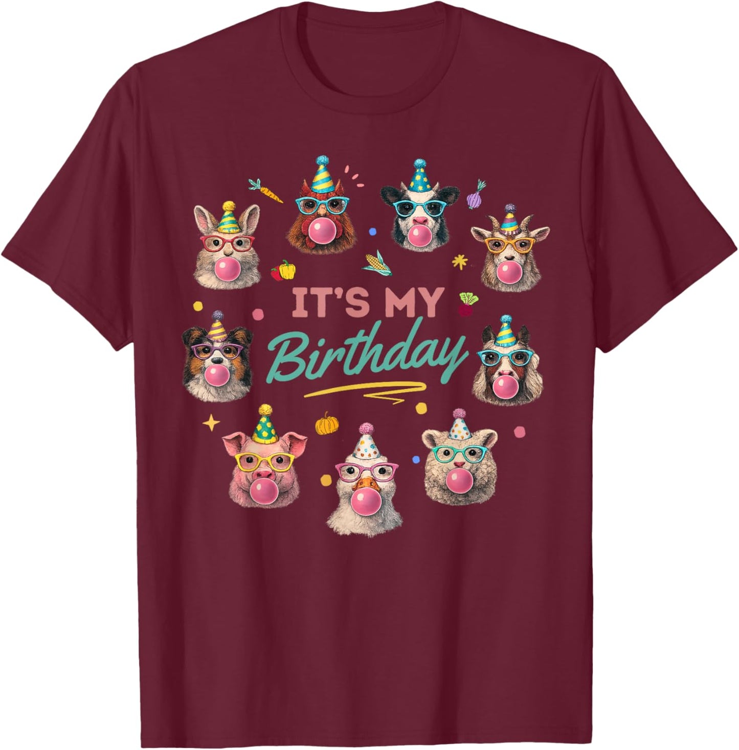 Birthday Farm Animal T-Shirt - T-Shirt | Maroon