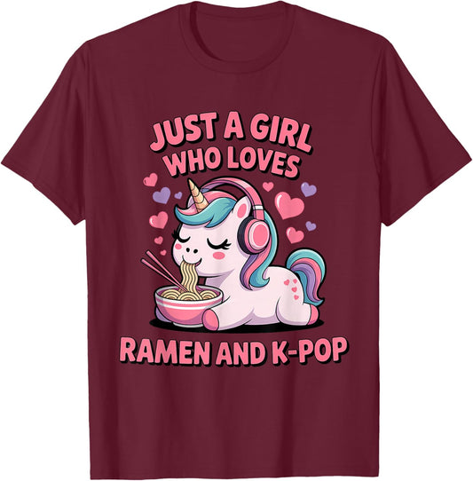 Just A Girl Who Loves Ramen and K-Pop Girl K Pop Kpop T-Shirt - T-Shirt | Maroon