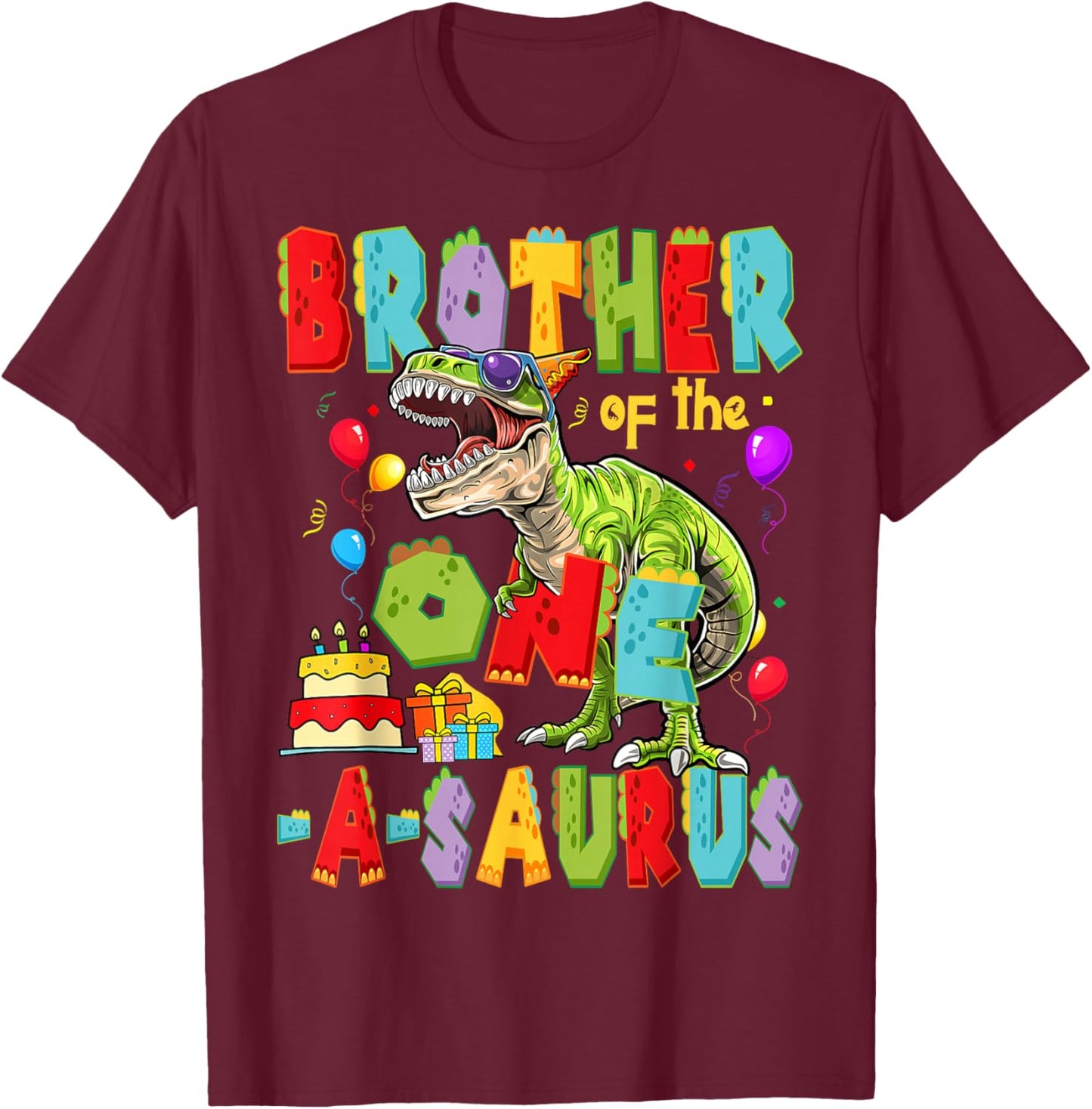 Brother of The One-A-Saurus 1st Birthday Boy Dinosaur Lover T-Shirt - T-Shirt | Maroon