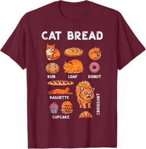 Cat Bread Bun Loaf Cute Kitten Kitty Food Pun Women Men Kids T-Shirt - T-Shirt | Maroon