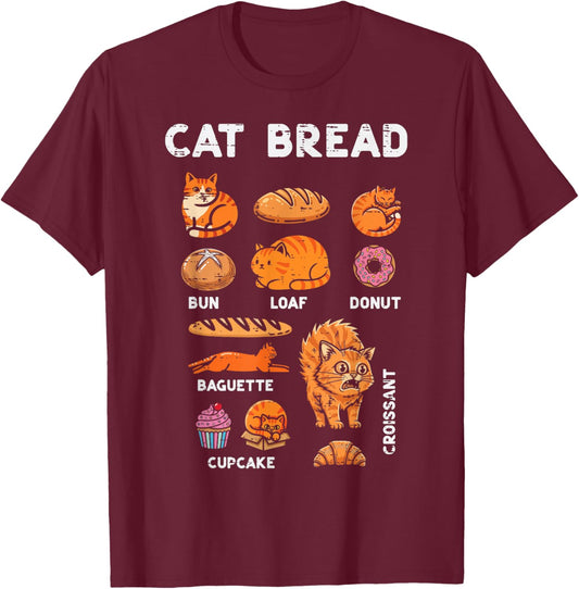Cat Bread Bun Loaf Cute Kitten Kitty Food Pun Women Men Kids T-Shirt - T-Shirt | Maroon