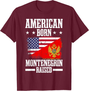 Montenegro Half American Flag Montenegrin Roots T-Shirt - T-Shirt | Maroon