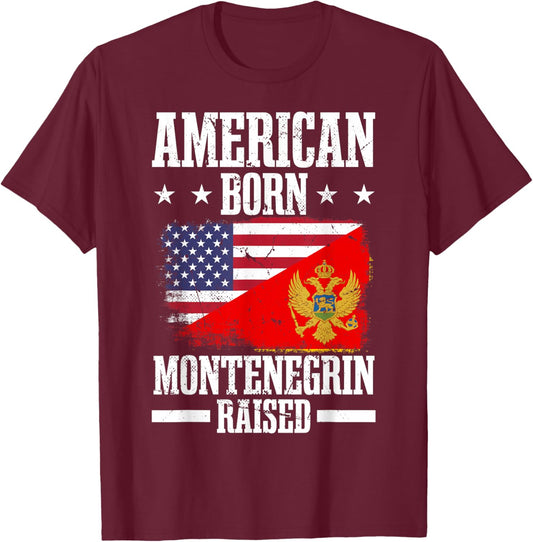 Montenegro Half American Flag Montenegrin Roots T-Shirt - T-Shirt | Maroon