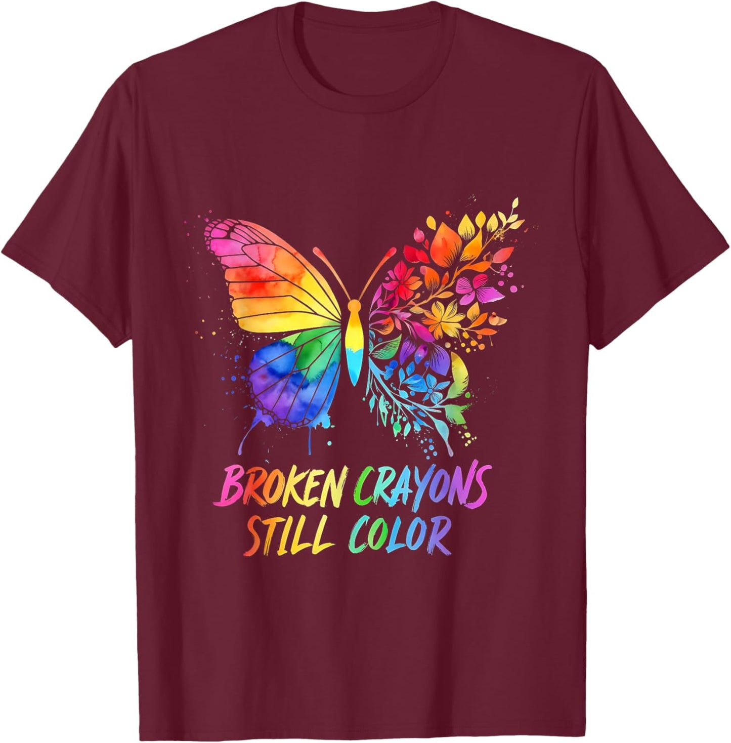 Broken Crayons Still Color Unique Minds Shine Autism T-Shirt - T-Shirt | Maroon