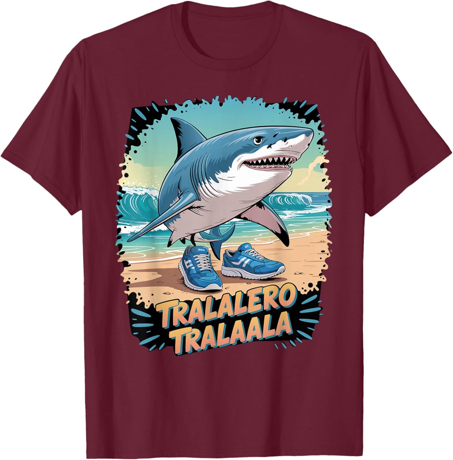 Tralalero Tralala Italian Brainrot Meme Sneaker Shark Boys T-Shirt - T-Shirt | Maroon