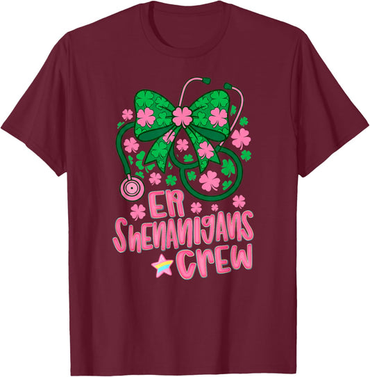 St Patricks Day Nurse Crew Funny St Patty's ER Shenanigans T-Shirt - T-Shirt | Maroon