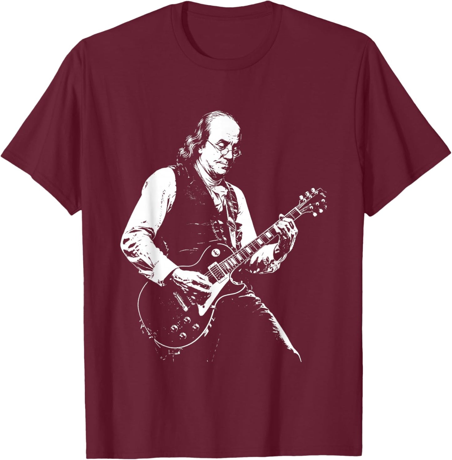 Ben Franklin Playing Guitar Retro Vintage T-Shirt - T-Shirt | Maroon