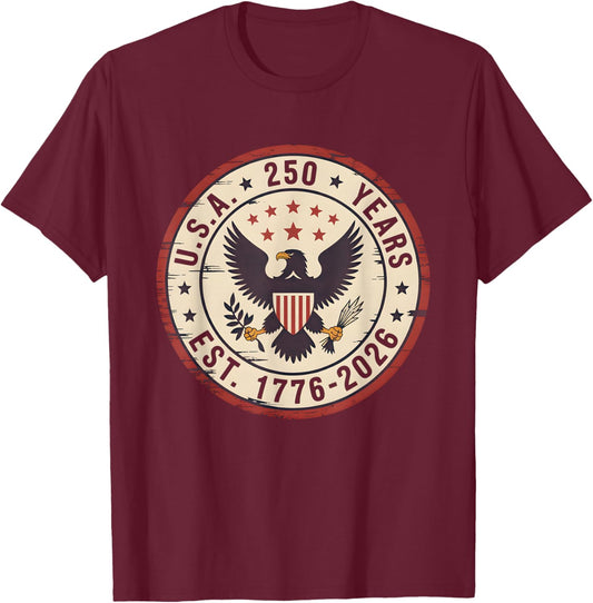 250 Years of Freedom | American 1776–2026 Patriotic T-Shirt - T-Shirt | Maroon