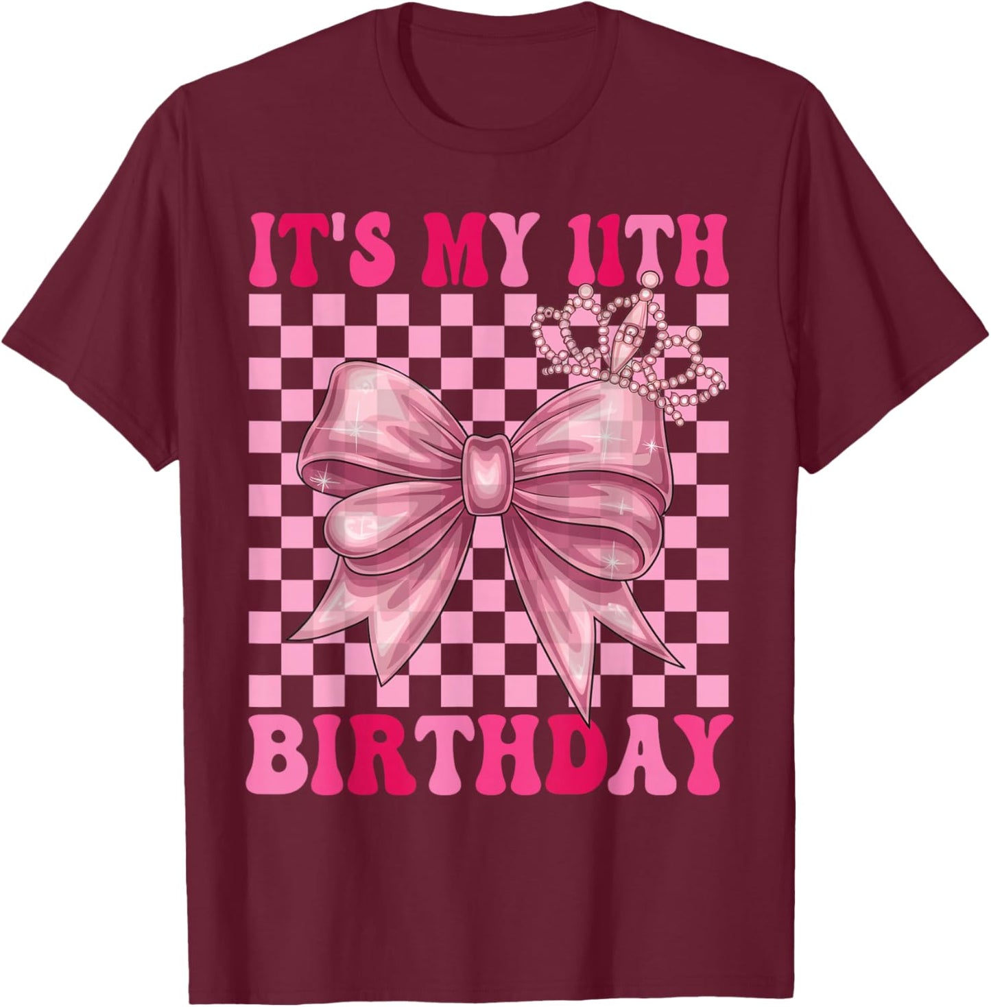 11th Birthday Girl Coquette Bow 11 Year Old Party Girl T-Shirt - T-Shirt | Maroon