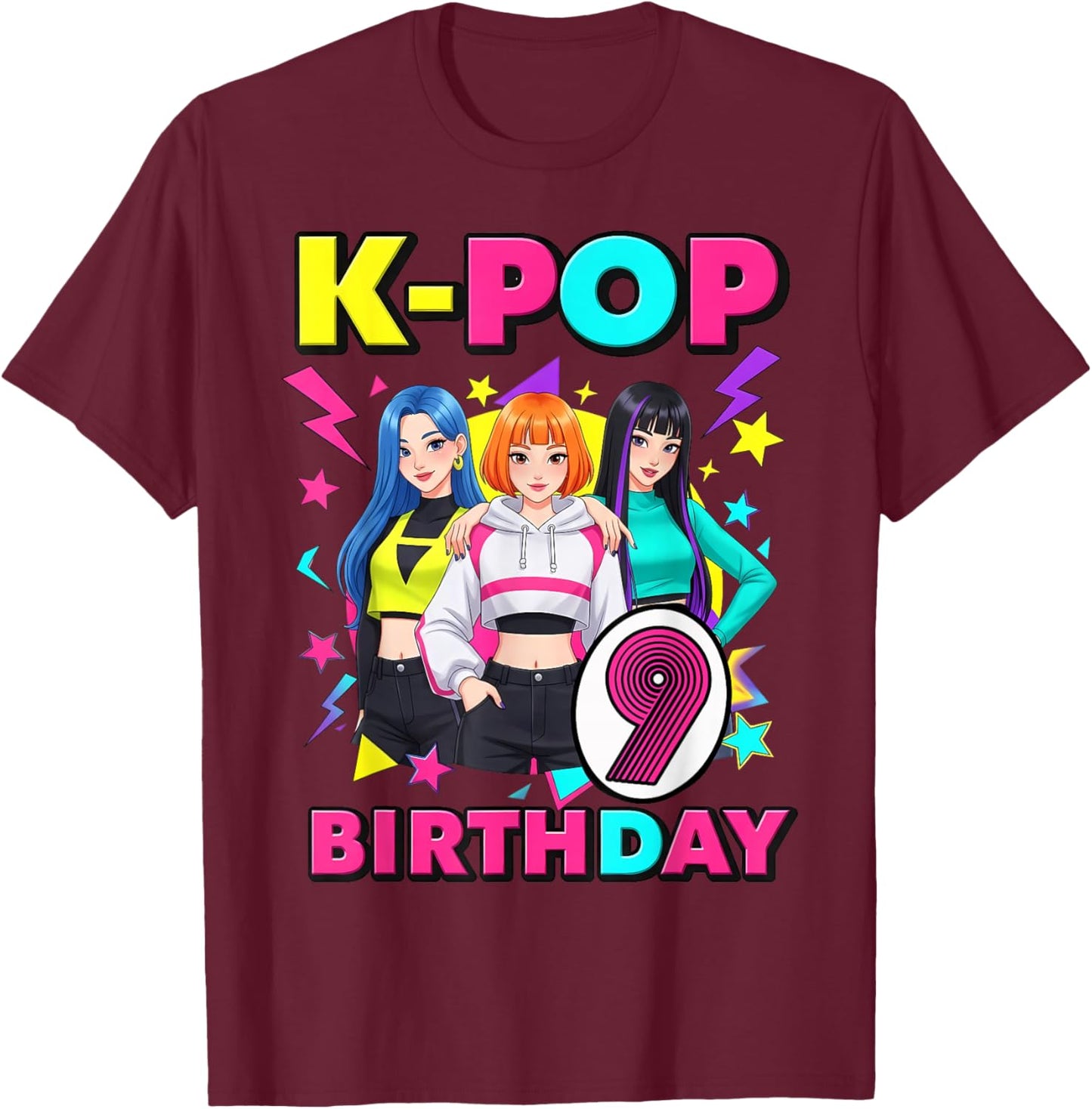 9 Years Old Birthday K Pop Kids 9th Birthday Girls K-pop T-Shirt - T-Shirt | Maroon