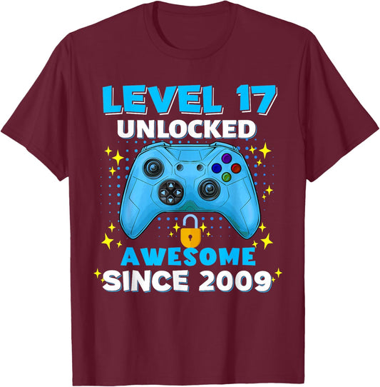 17th Birthday for Boys 17 Years Birthday Kids Gifts T-Shirt - T-Shirt | Maroon