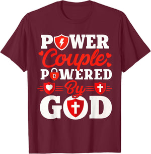 Power Couple Powered by God Christian Couples Matching T-Shirt - T-Shirt | Maroon