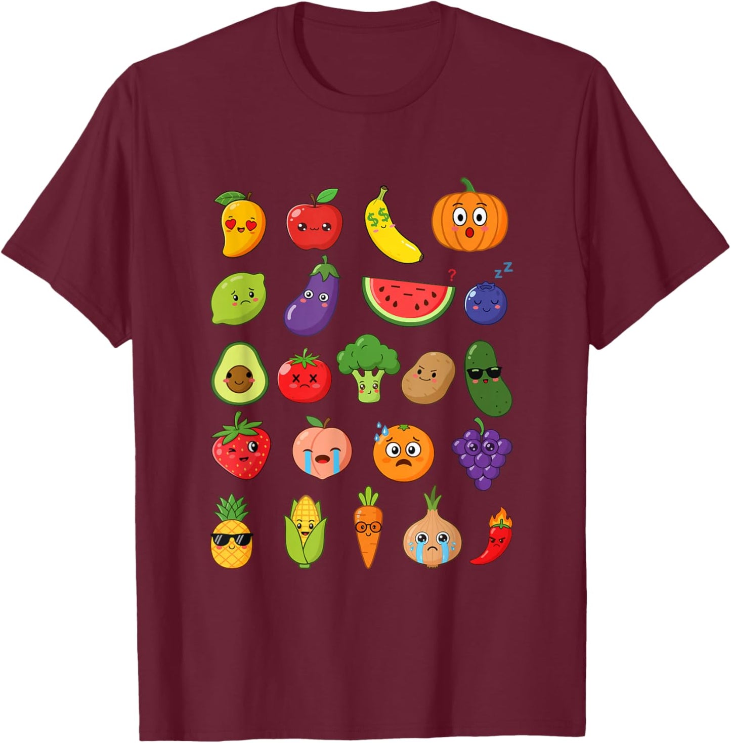 Cute Vegetables and Fruits Kids Girls Boys School Teacher T-Shirt - T-Shirt | Maroon