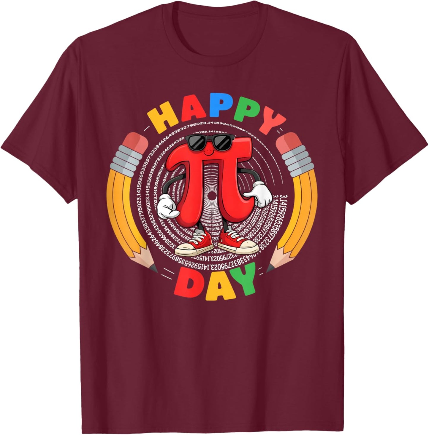 Happy Pi Day Pencil Pi Digit 3.14 Boy Girl Math Teacher T-Shirt - T-Shirt | Maroon